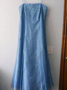 Vintage Betsy & Adam Blue Beaded Sequin Prom Dress 16W Floral Formal